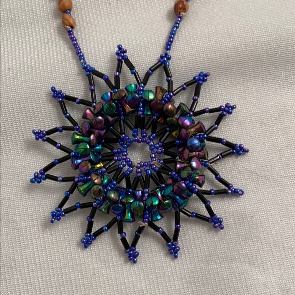 Multicolor blue purple brown iridescent statement necklace